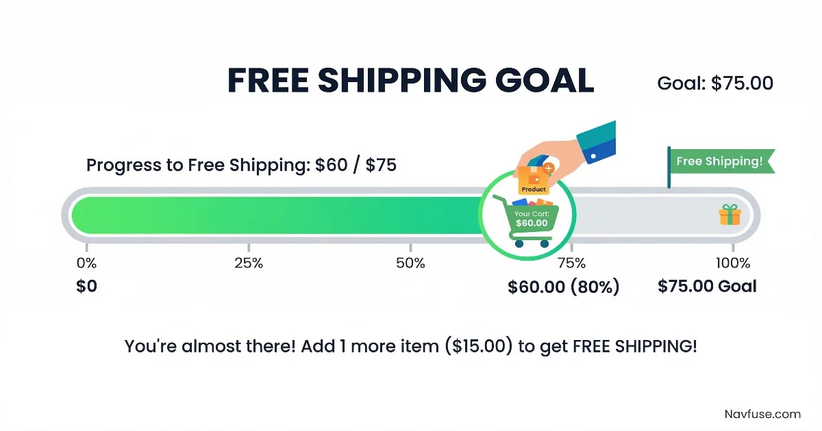 Infographic showing the psychology of a free shipping threshold - adding one more item to reach the goal
